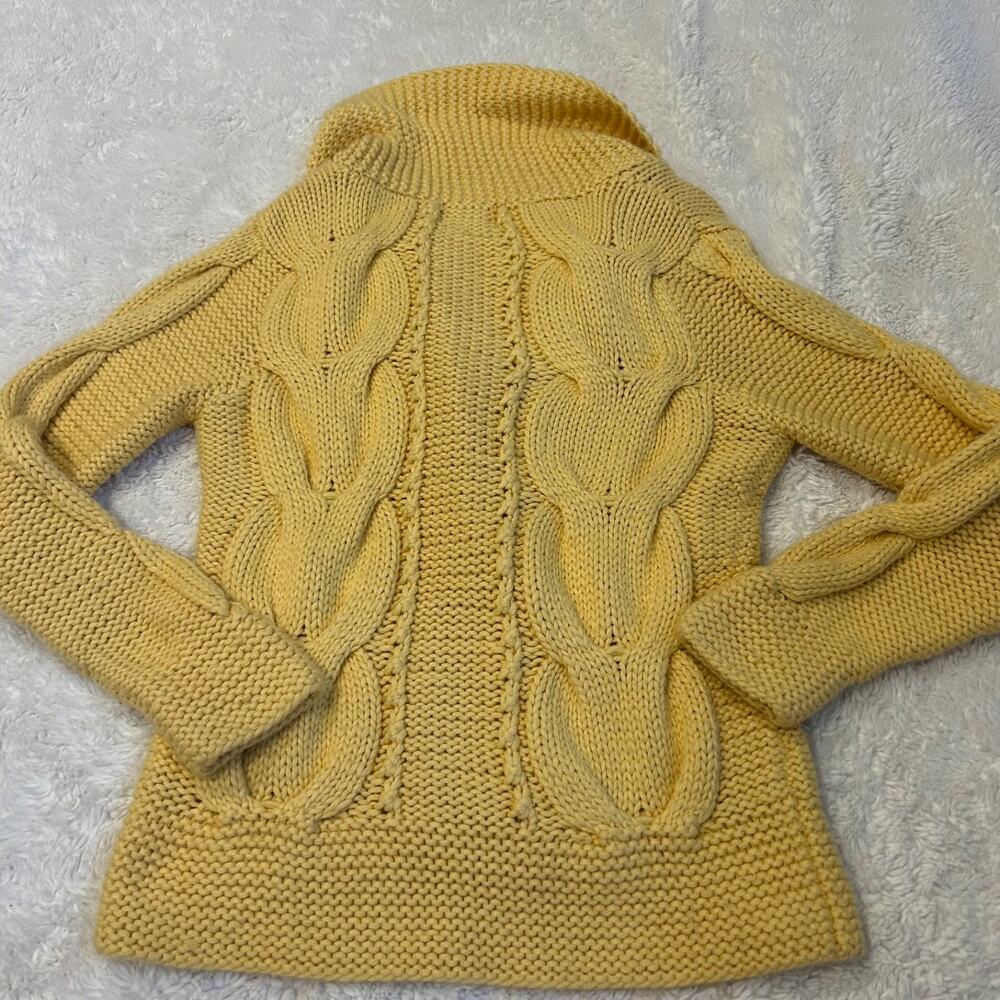 Eddie Bauer Hand Knit Wool Cable Knit Cardigan Women M Yellow Grandma Cottage - Picture 2 of 5